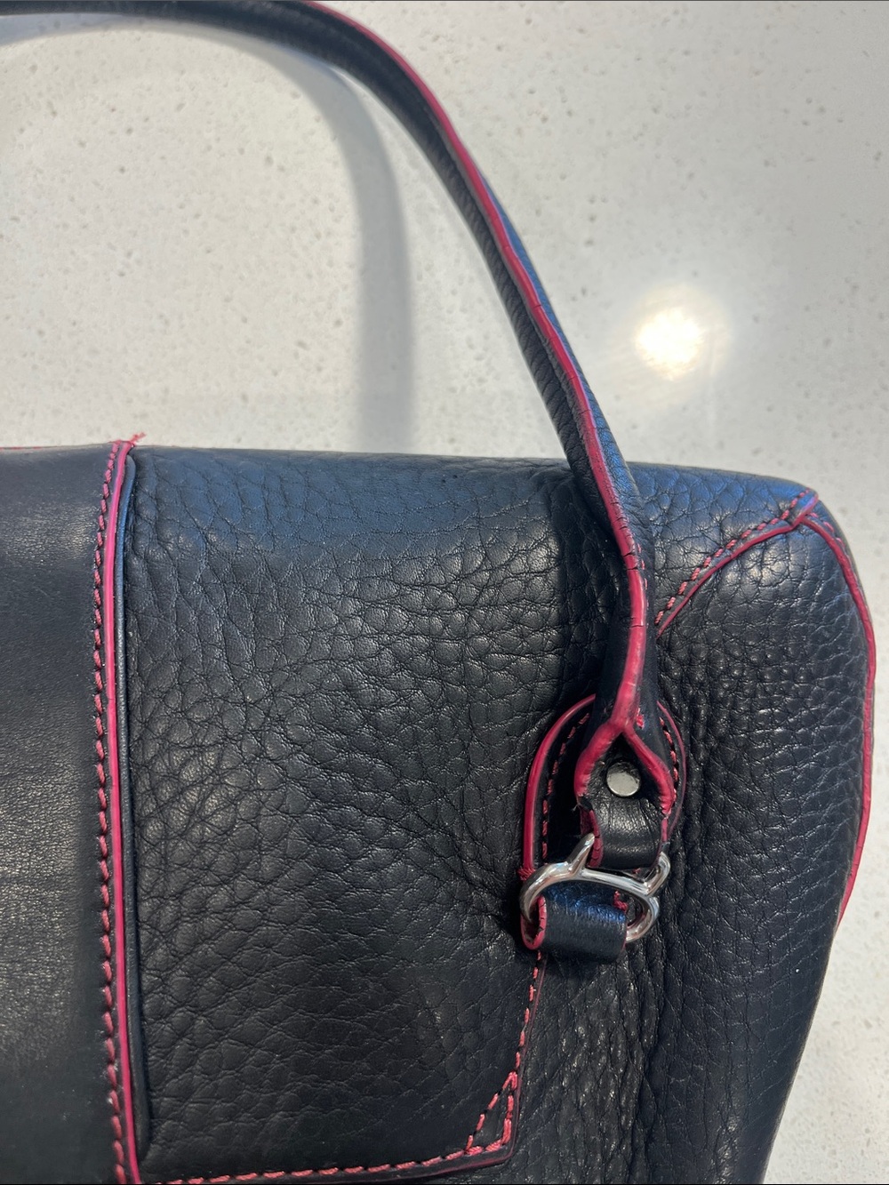 Vintage Cole Haan Black Pebbled Leather Shoulder Bag with Pink Pop - Picture 16 of 17